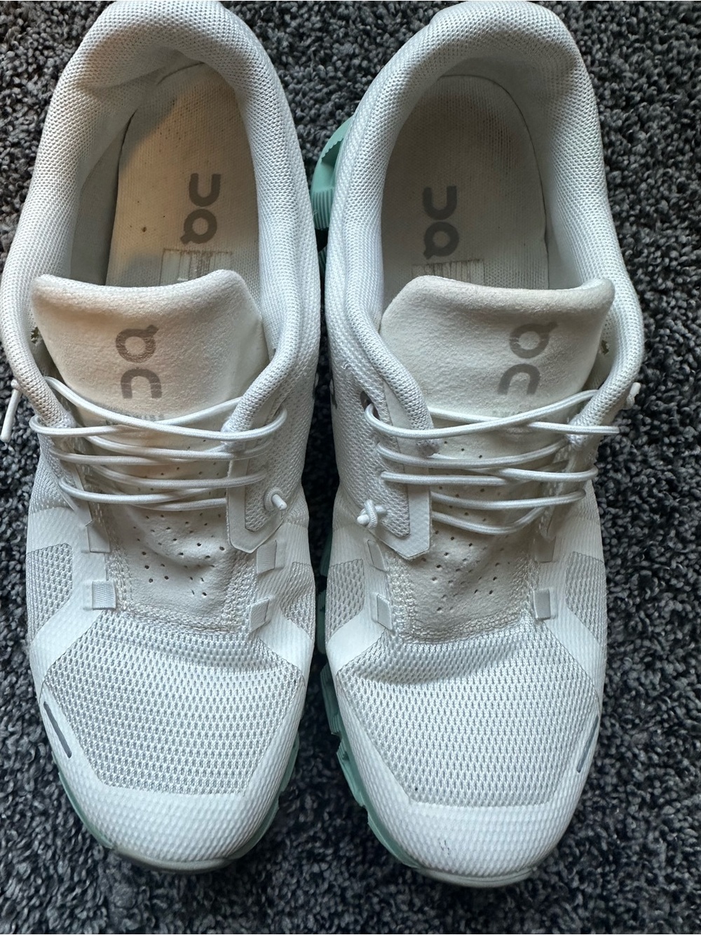 On Running Cloud 5 White Sneakers with Mint Soles Undyed White Creek Size 9 - Picture 4 of 11